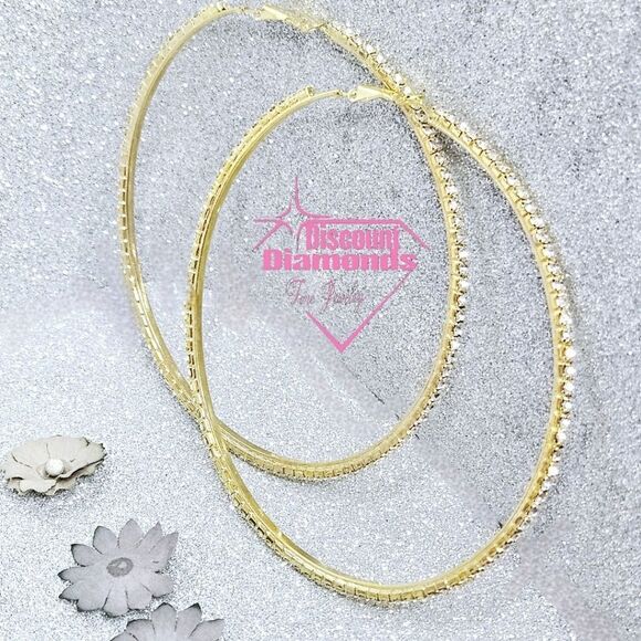 White Baguette Diamond 14K Gold Hoop Earrings 925 Silver - Picture 8 of 14